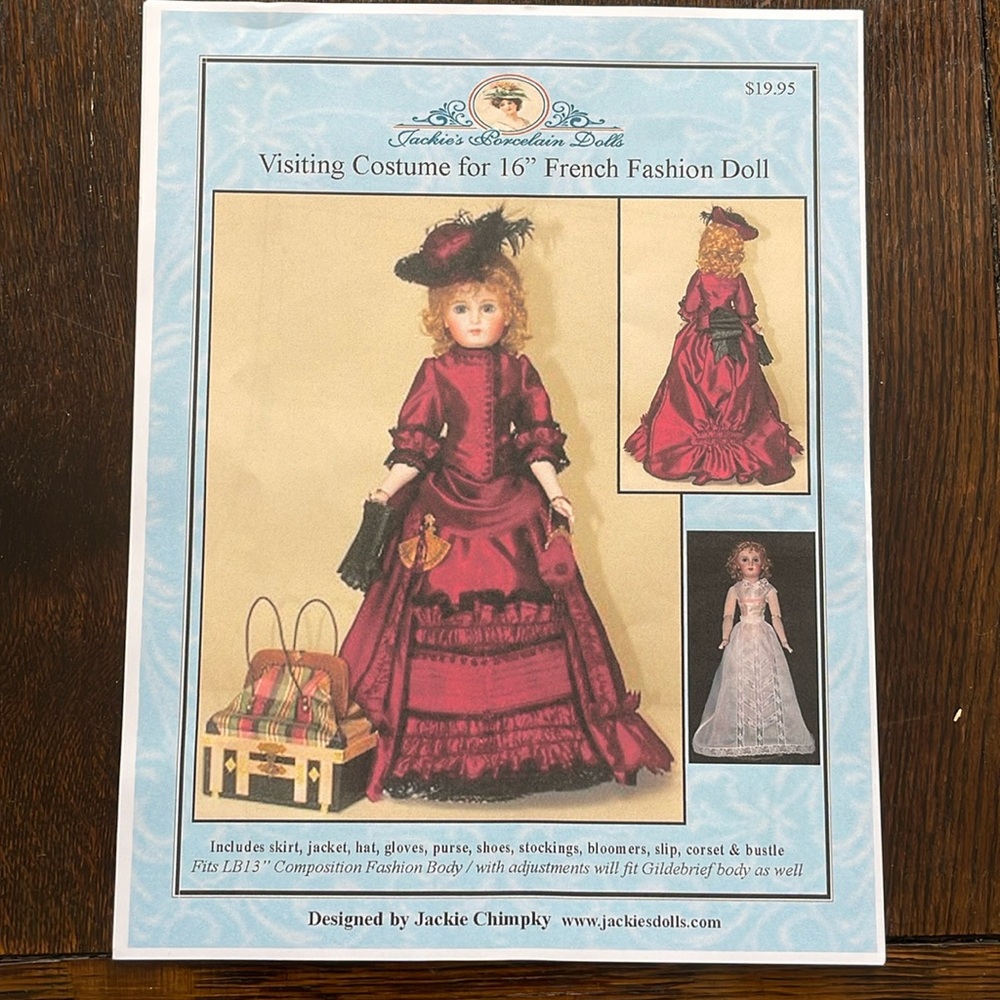 Visiting Costume for 16" French Fashion Doll, sewing pattern by Jacki Chimpky